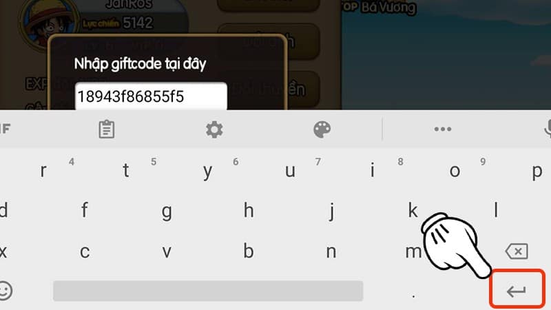 Nhập code sau đó nhấn dấu mũi tên Code Tân Thủ Kho Báu Huyền Thoại