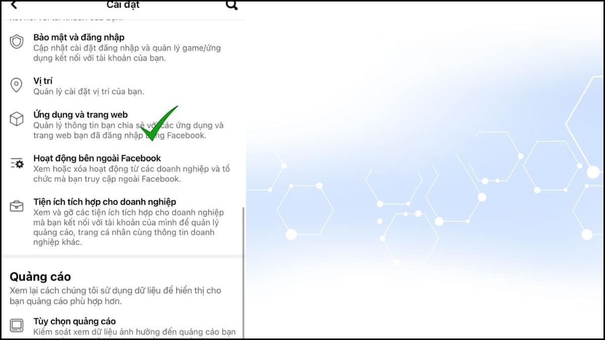 Chọn mục ứng dụng và trang web