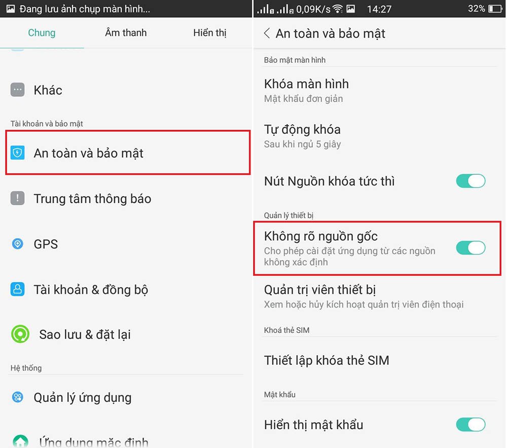 Kích hoạt tính năng cho phép tải về ứng dụng lạ